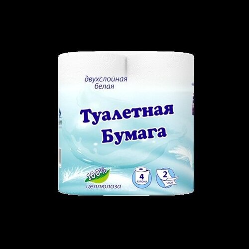 Бумага туалетная архбум 2 слоя, 4 рулона