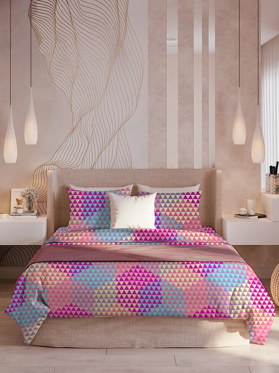 фото Постельное белье Семейное Galtex поплин Гексагон розовый