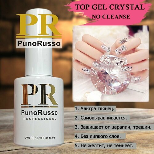 TOP GEL CRYSTAL NO CLEANSE PunoRusso Кристальное верхнее покрытие для гель-лака без липкого слоя