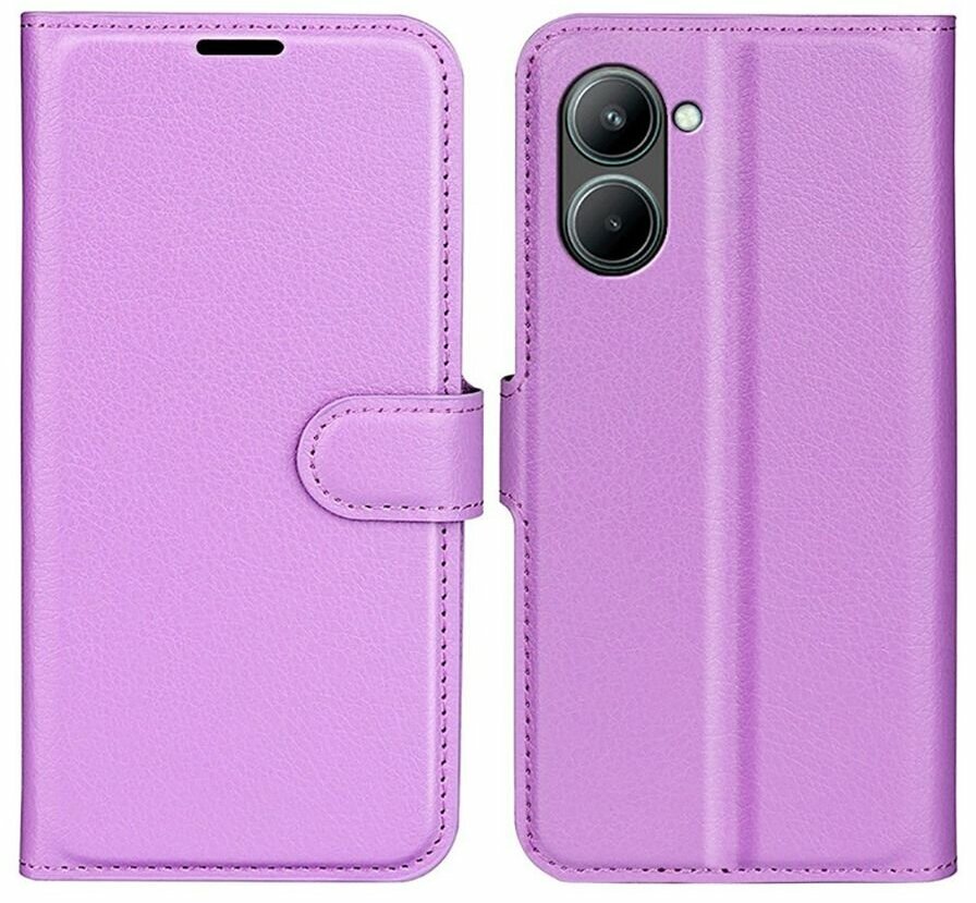 Wallet Чехол книжка с магнитом эко кожаный с карманом для карты на Realme C33 фиолетовый