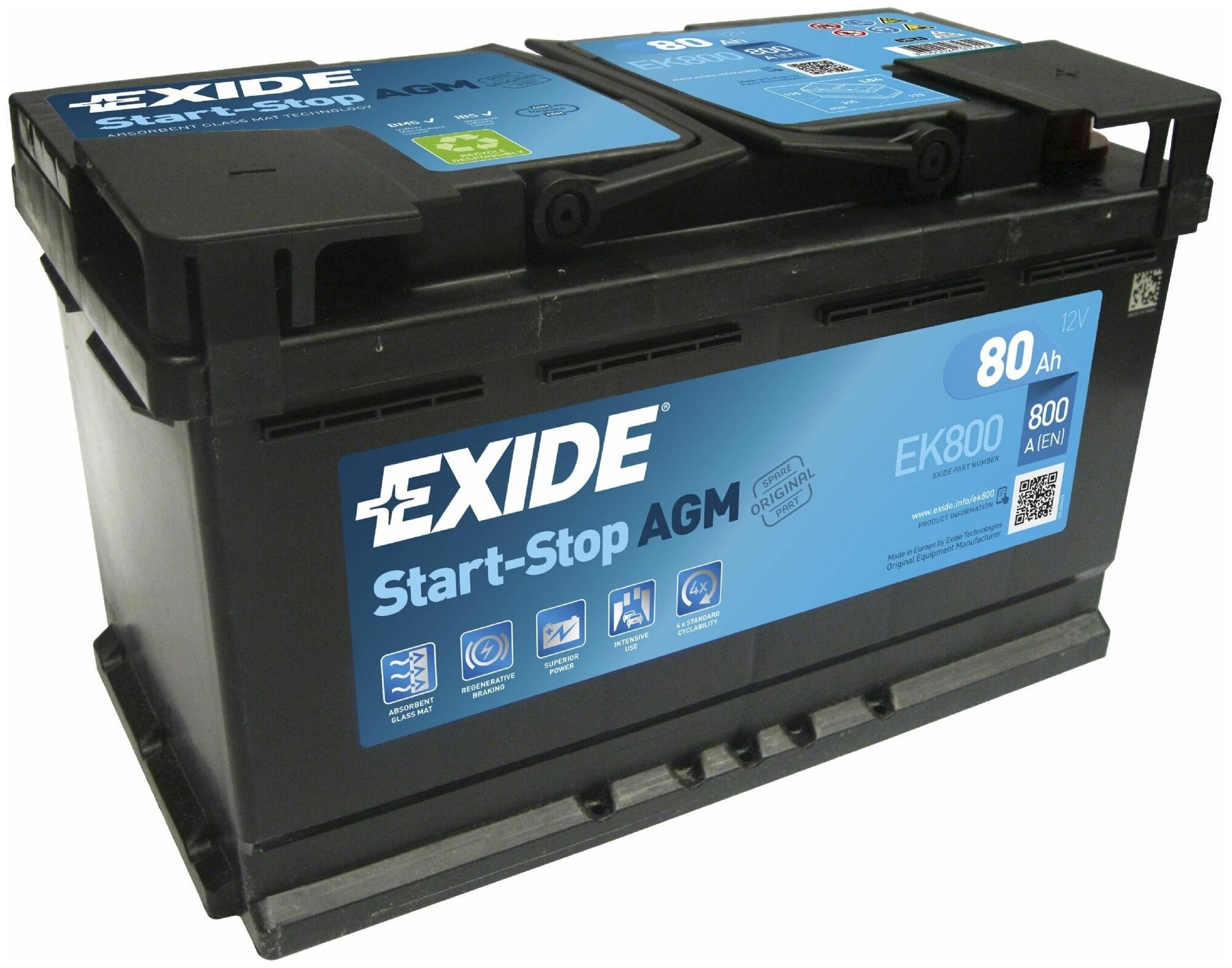 EXIDE EK800 EXIDE EK800 AGM_аккумуляторная батарея! 19.5/17.9 евро 80Ah 800A 315/175/190 AGM\ 1шт