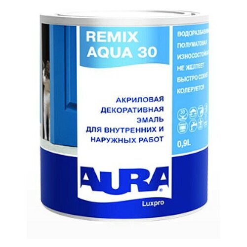 Эмаль акриловая LUXPRO REMIX AQUA 30 0,9л, арт.4607003915780 эмаль акриловая aura luxpro remix aqua 30 2 4л арт 4607003915797