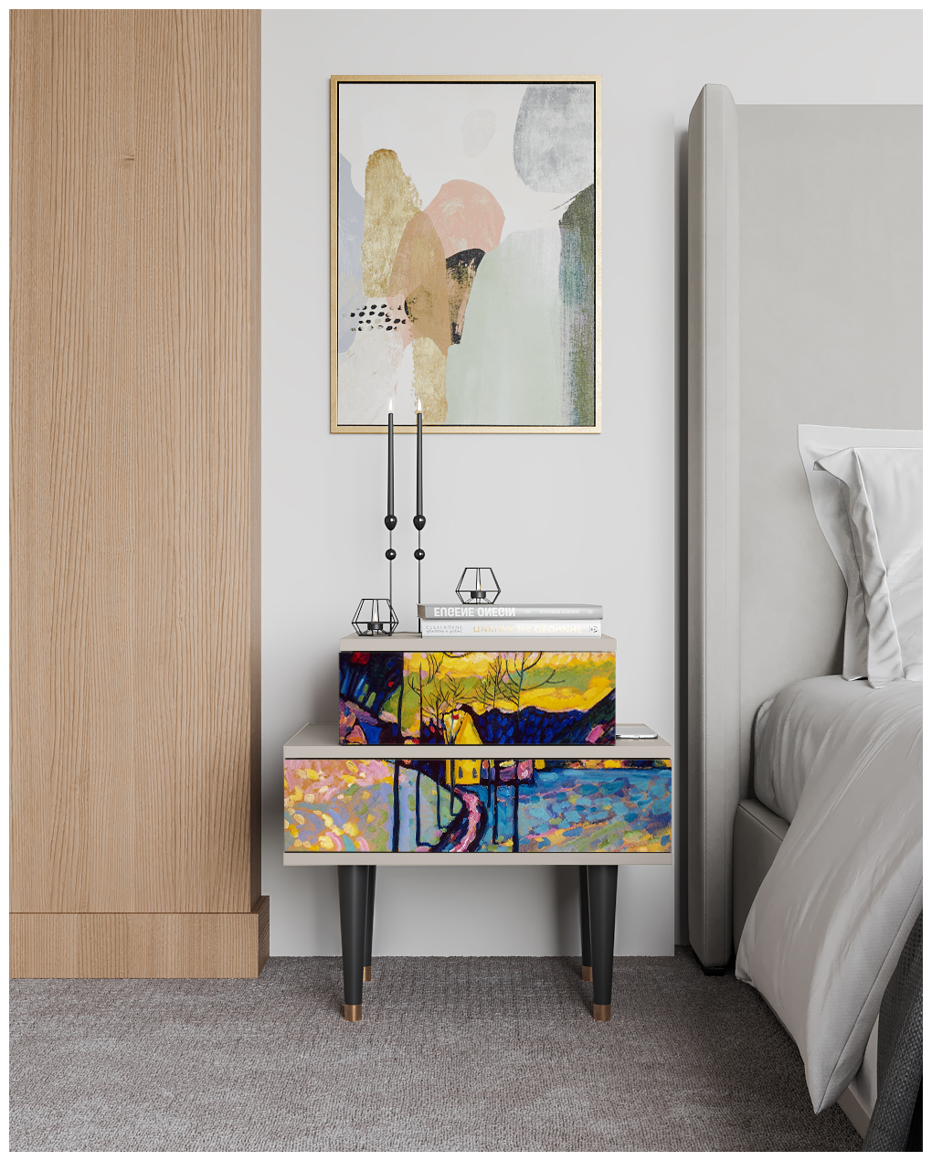 Прикроватная тумба - STORYZ - NS1 Modern Art by Kandinsky , 58 x 58 x 41 см, Сатин