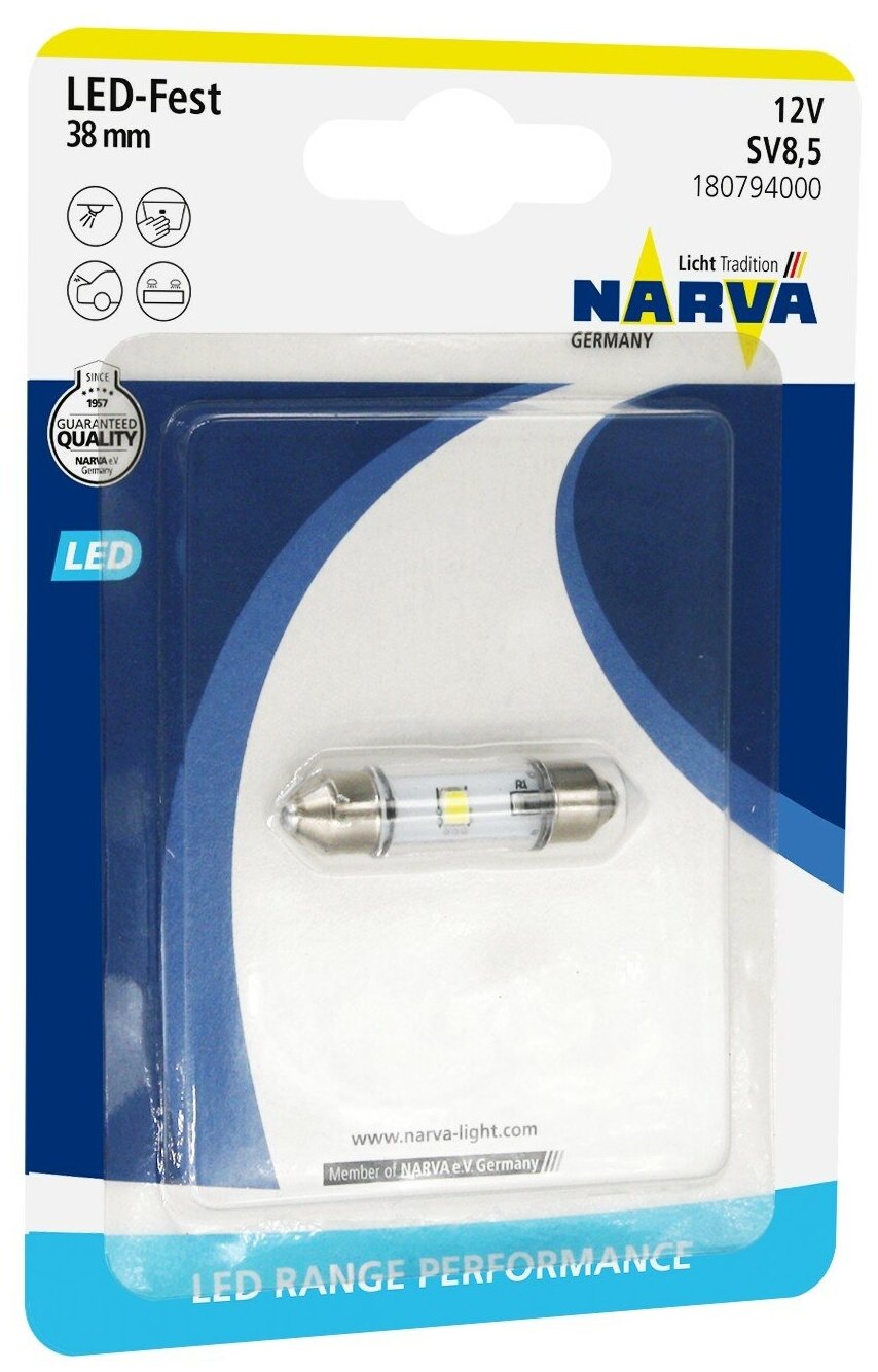 Лампа светодиодная Festoon 38mm LED 12V 0.6W SV85 B1 Narva 18079