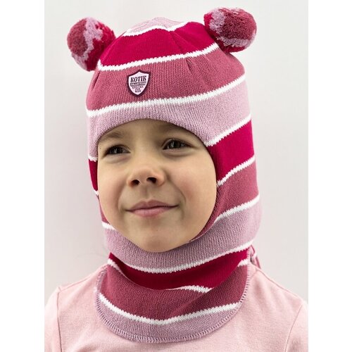 фото Балаклава шлем бушон зимняя, подкладка, размер 50-52, розовый, красный