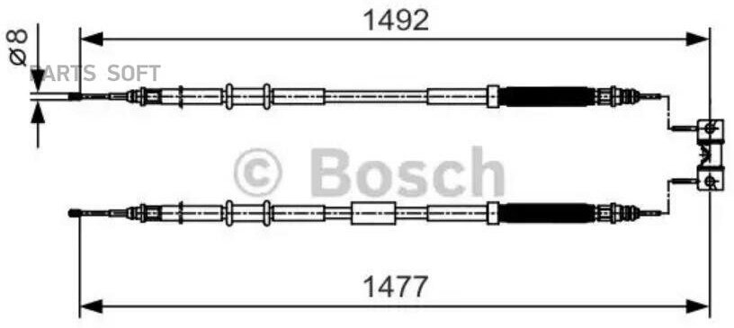 1 987 482 038_трос Ручника! L=1492/1477 Opel Corsa D 1.0-1.4/1.3cdti 06> Bosch арт. 1987482038