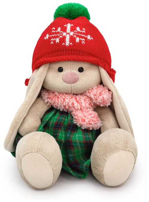 Мягкая игрушка Зайка Ми в шапке со снежинкой, 23 см, серый/красный