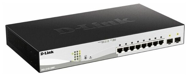 Коммутатор D-Link (DGS-1210-10MP/FL1A) Управляемый L2, 8 ports 10/100/1000Base-T, 2 ports 1000Base-X SFP, PoE-бюджет 130 Вт