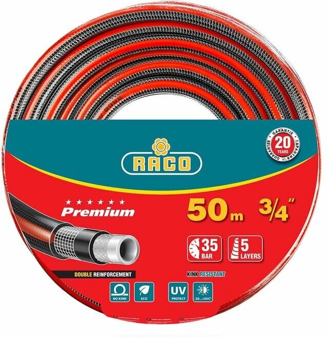 Raco Ø 3/4" x 50 м, 35 атм, 5-ти слойный, армированный, шланг поливочный PREMIUM 40300-3/4-50_z01