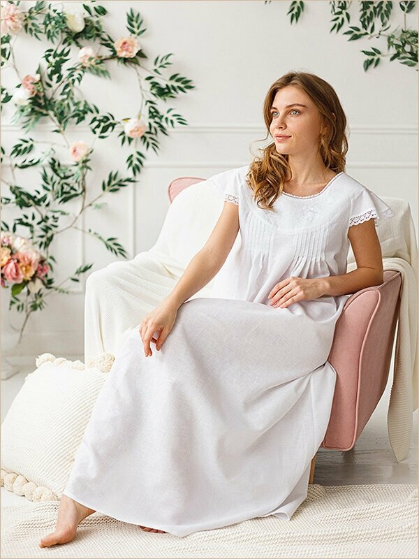 Женская длинная ночная сорочка для девушки дня сна и дома "Белые розы" - фотография № 5