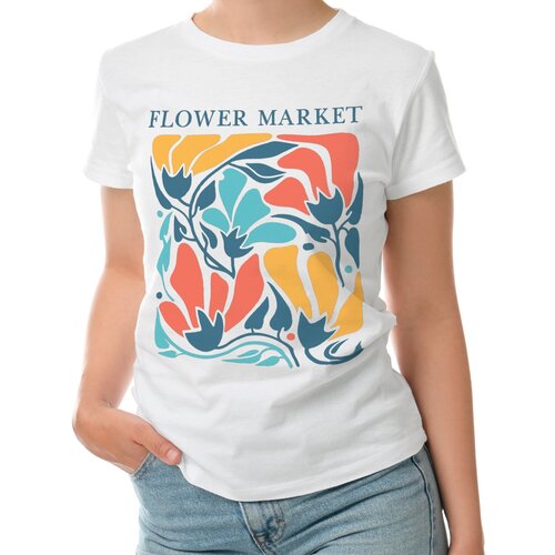 Женская футболка «Flower market» (2XL, белый)