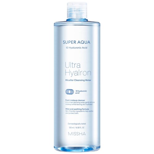 MISSHA Aqua Ultra Hyalron Мицеллярная вода 500 мл мицеллярная вода missha мицеллярная вода super aqua ultra hyalron с гиалуроновой кислотой