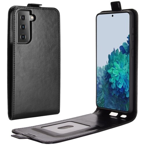 фото Чехол-флип вертикальный откидной mypads для samsung galaxy s21 (sm-g991) черный из натуральной кожи prestige италия