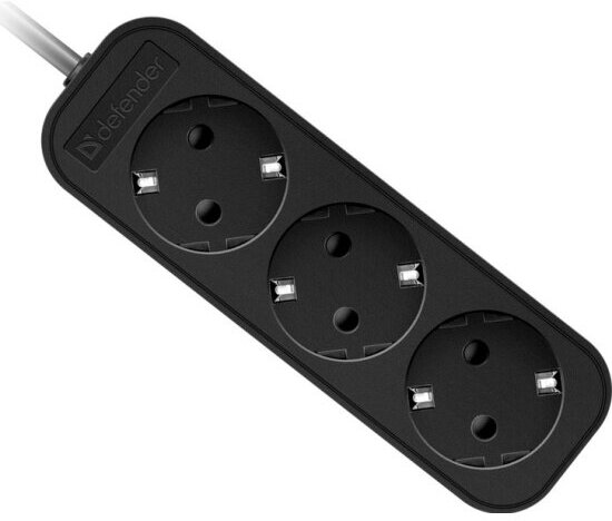 Удлинитель Defender с заземлением M330 3.0 м, 3 розетки (99322), черный - фото №1