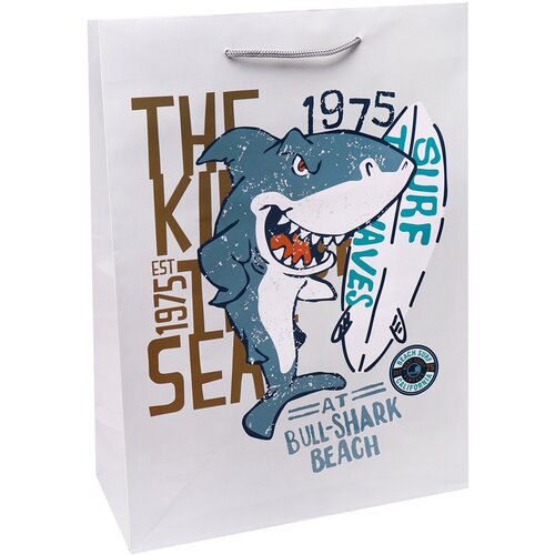 Пакет подарочный "Акула с доской", 26,4x32,7x8 см