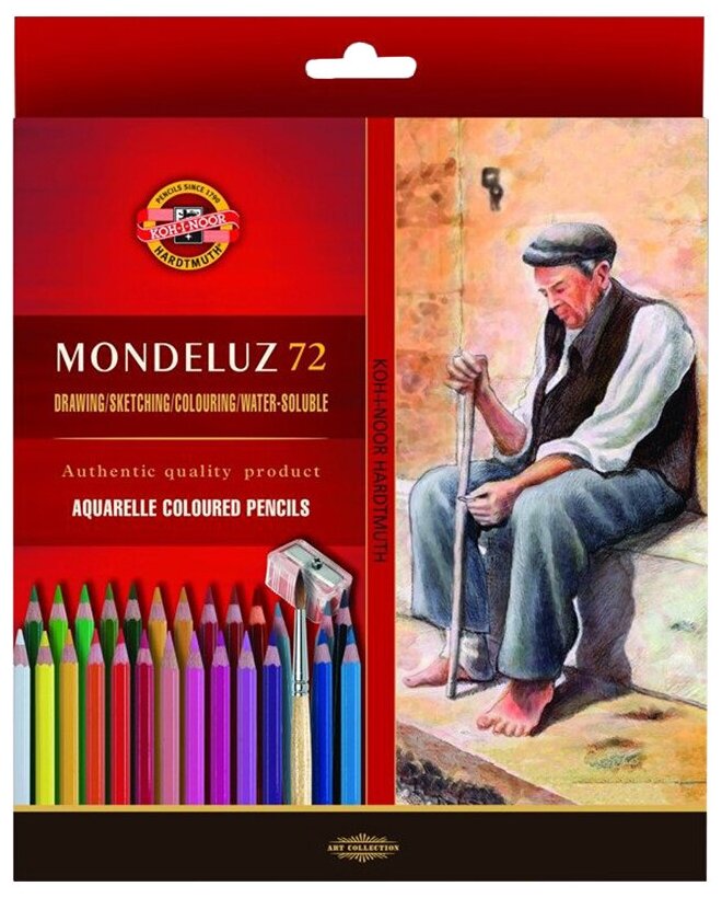 Карандаши акварельные Koh-I-Noor «Mondeluz Old Man», 72цв, заточен, кисть+точилка, картон, европодвес