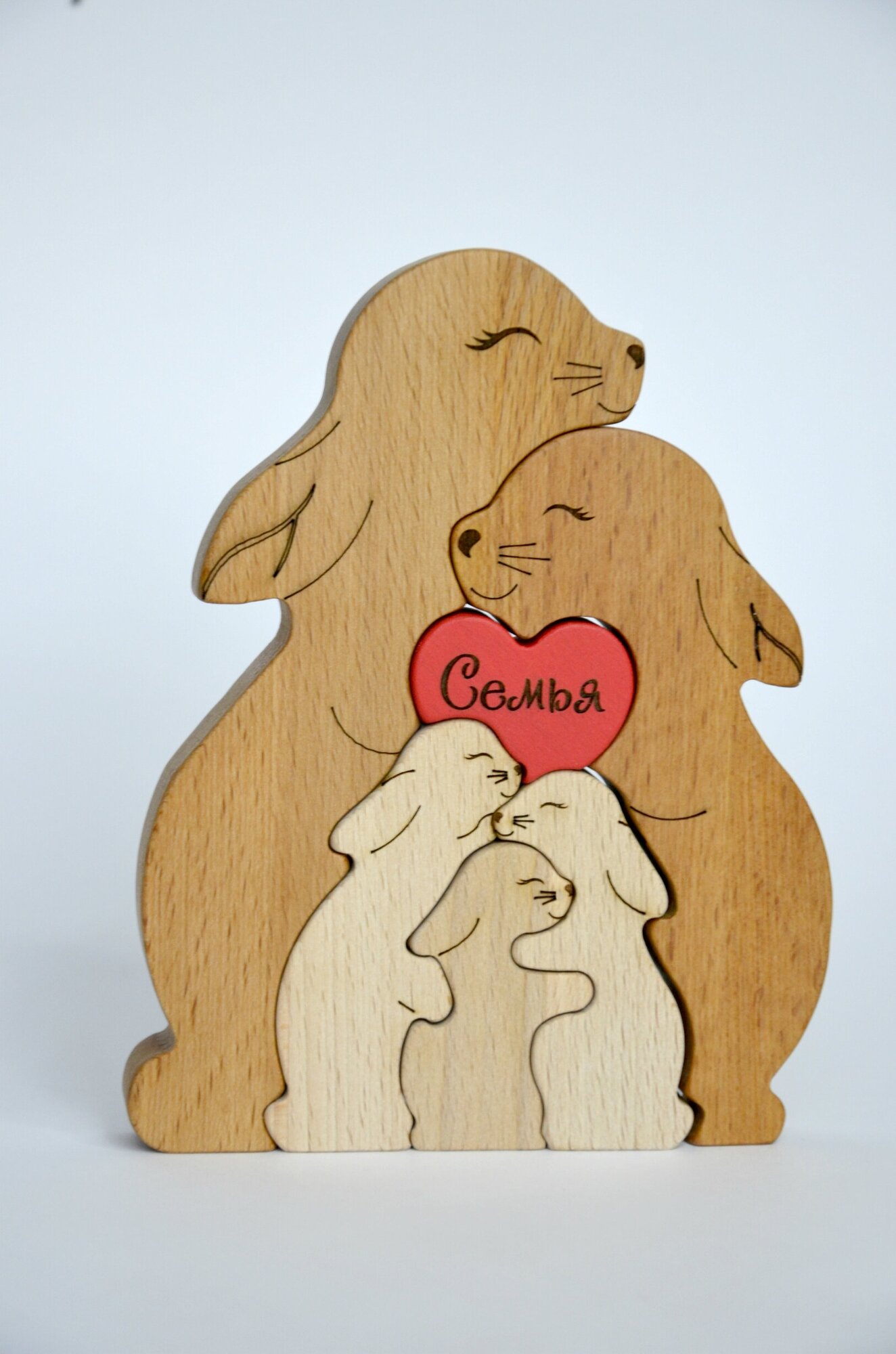 фото Статуэтка из дерева Семья Зайцев, Rast Wood, Символ 2023, Подарок на годовщину Свадьбы и Новый год