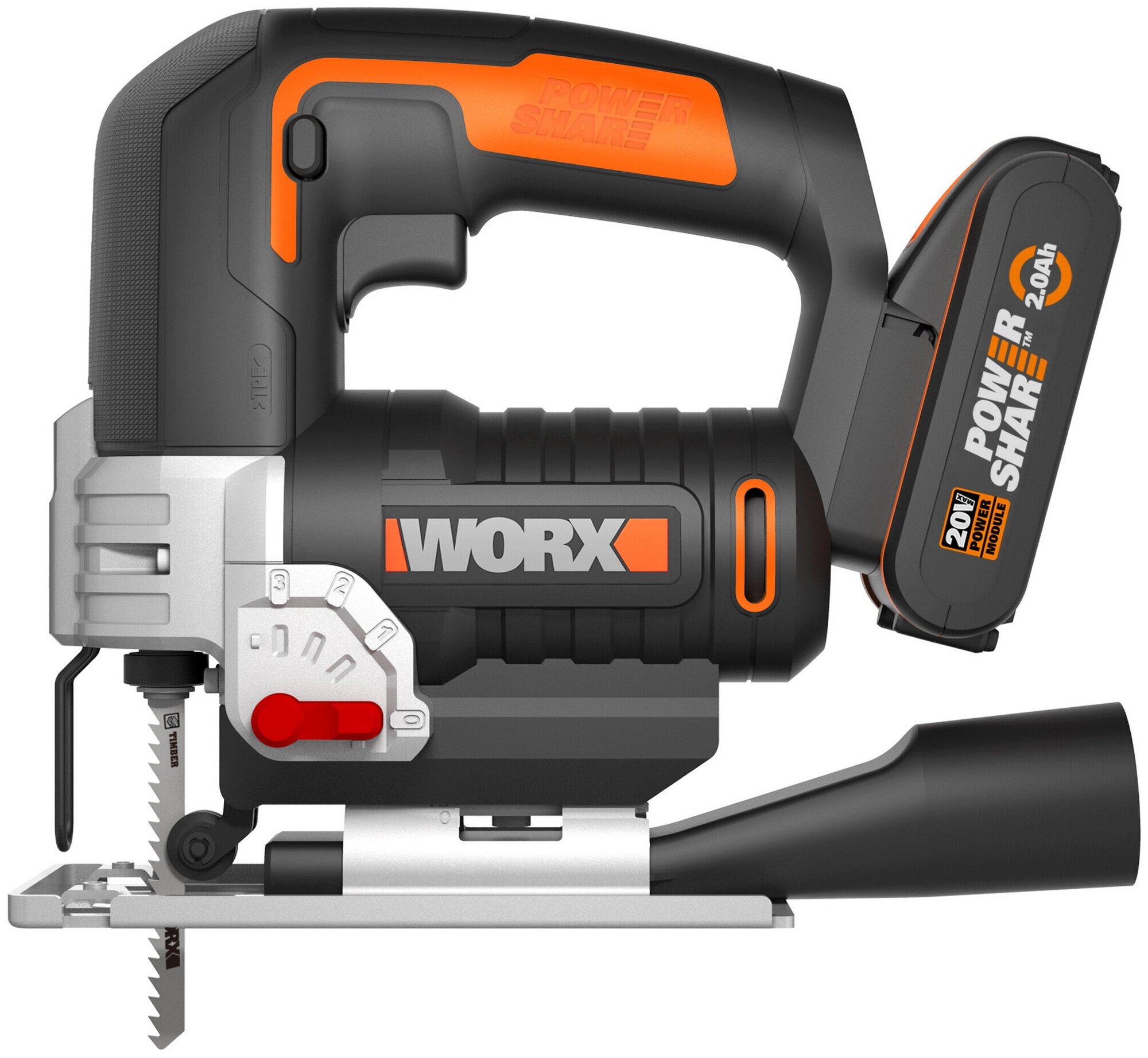 Лобзик аккумуляторный WORX W543, 20В, 2 Ач х1, ЗУ 2А, кейс - фотография № 2