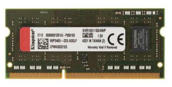 Kingston DDR3 Sodimm 4GB Kvr16s11s8/4wp Pc3-12800, 1600MHz .
