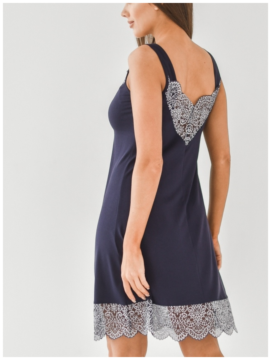 Ночная сорочка женская Елена, вискоза с кружевом, большой размер 56, синяя. Текстильный край. - фотография № 6