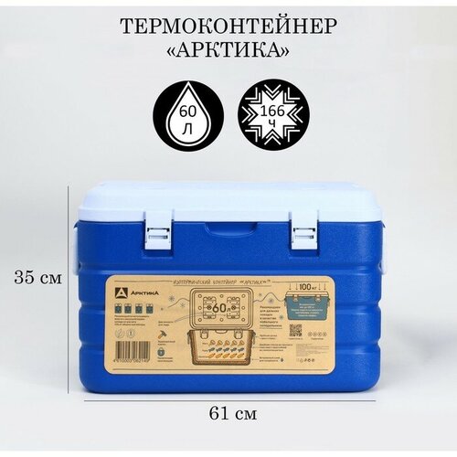 Термоконтейнер Арктика, 60 л, 64 х 43.5 х 40 см, 2 ёмкости для льда, синий