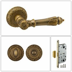 Комплект ручек для дверей Fuaro IMPERIA_SM_AB-7_UN, матовая бронза (ручка + завертка WC + магнитный замок)