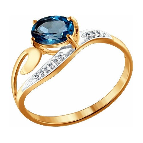 фото Золотое кольцо sokolov 713842 с фианитом и лондон топазом diamant-online
