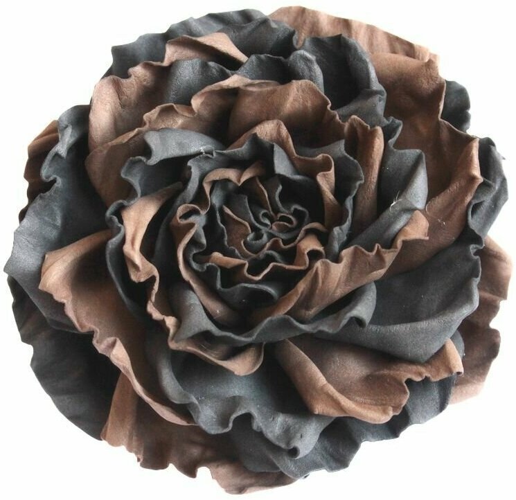 Заколка-брошь для волос/одежды/сумки большой цветок роза коричнево-чёрная двухцветная 2122м