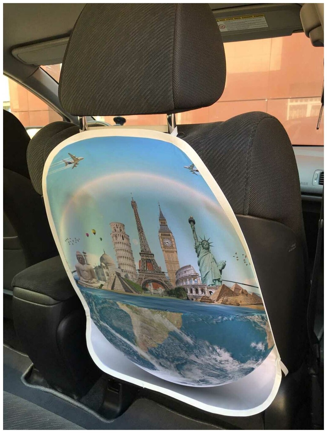 Защитная накидка JoyArty "Планета с достопримечательностями" на спинку автомобильного сидения
