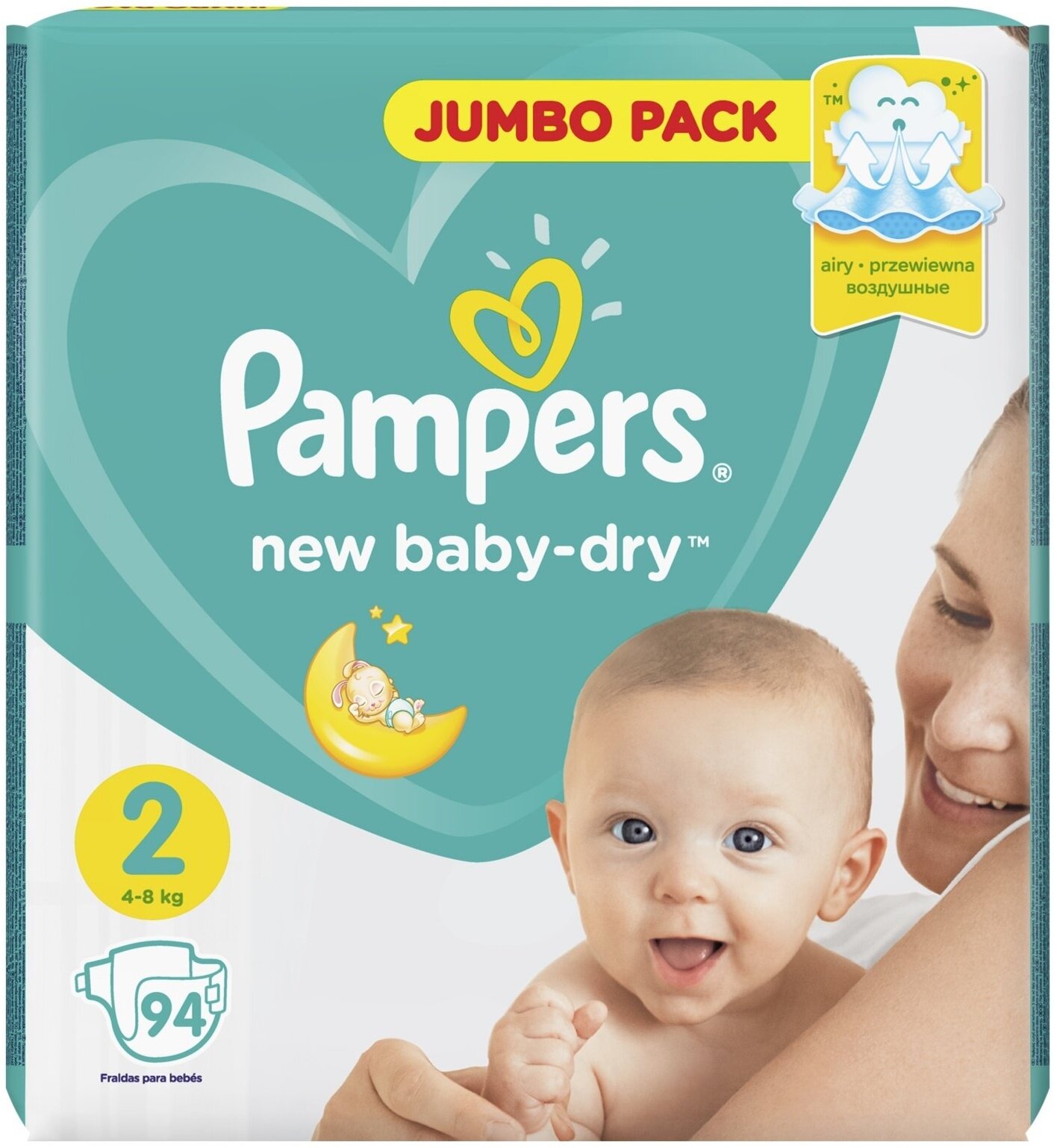 Подгузники Pampers New Baby-Dry, 4-8 кг, размер 2, 94 шт