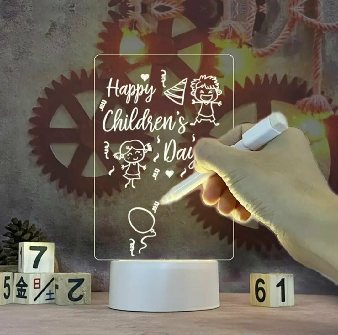 Ночник детский для заметок с маркером Manvayo 3D белый, для взрослых в подарок, светильник LED (с кабелем USB) - фотография № 1
