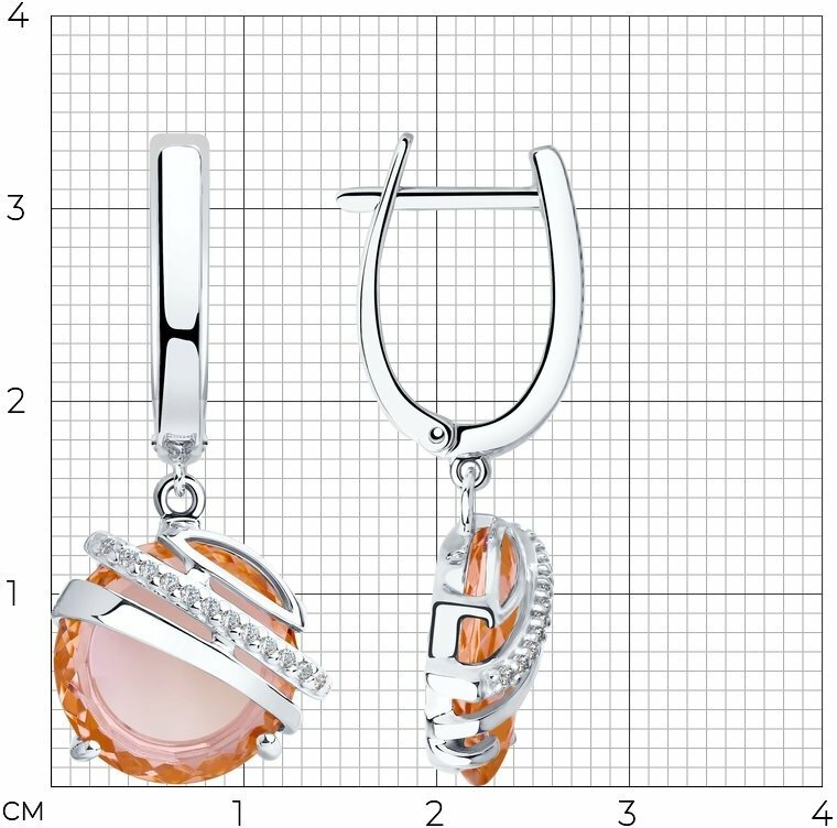 Серьги с подвесками SOKOLOV, серебро, 925 проба, родирование, фианит, ситалл
