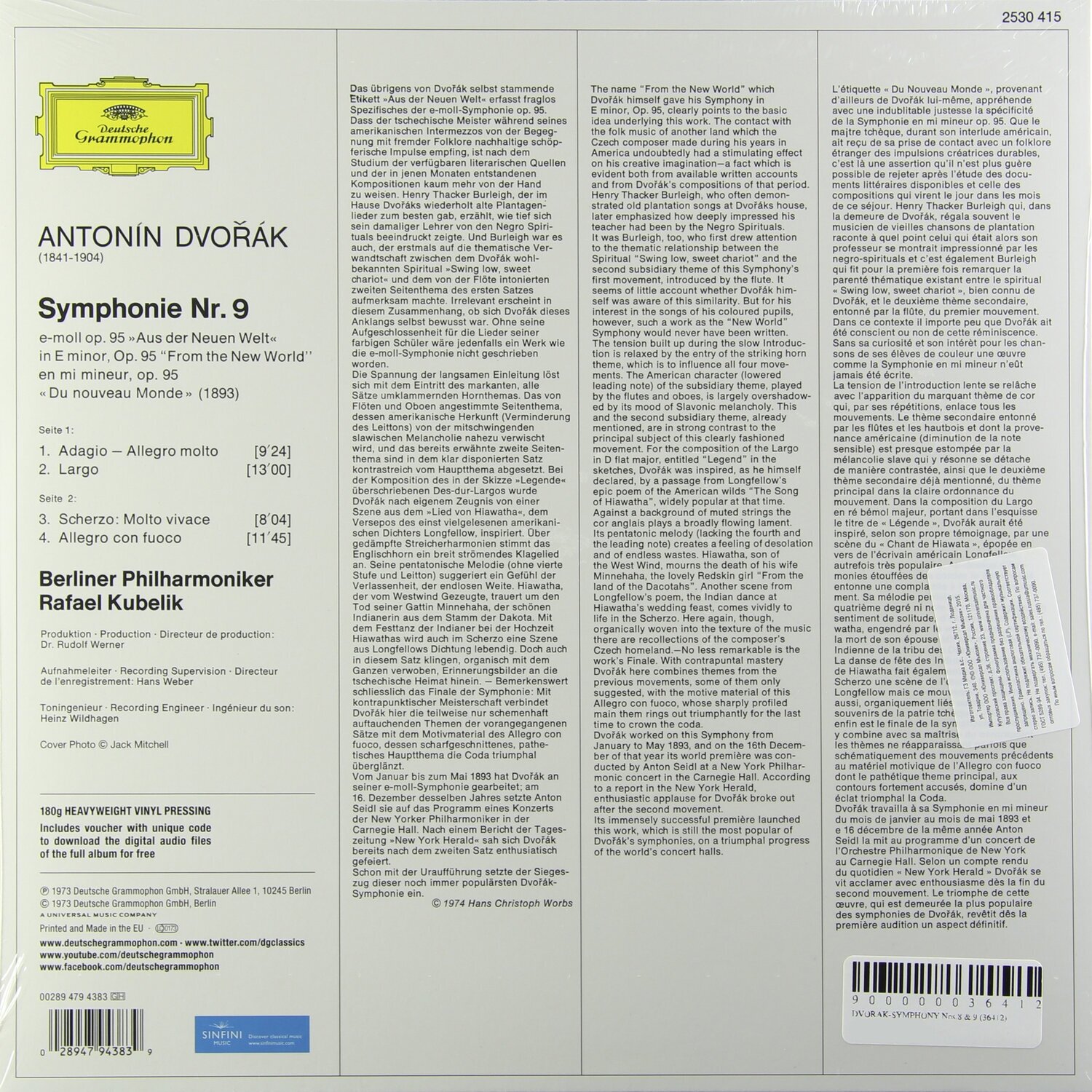 Dvorak DvorakRafael Kubelik - : Symphony Nos.9 (180 Gr) Deutsche Grammophon Intl - фото №2