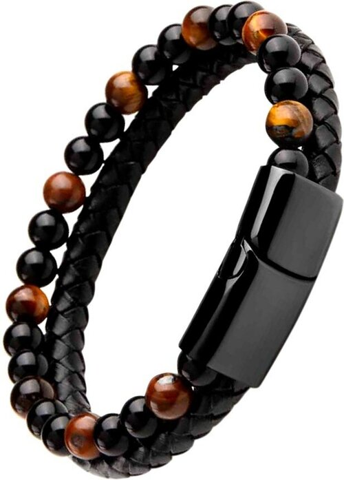 Плетеный браслет DG Jewelry, агат, размер 21 см, коричневый, черный