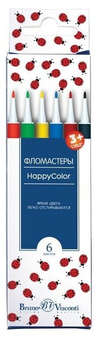 Фломастеры "HAPPYCOLOR" 6 цветов 2 вида дизайна. Цена за 1 набор.