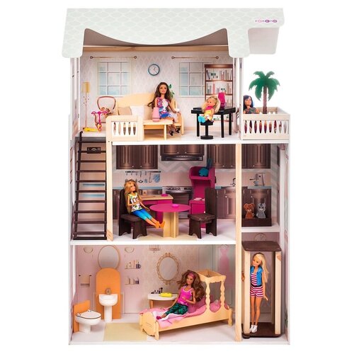 фото Деревянный кукольный домик "сан-ремо", с мебелью 20 предметов в наборе, свет, звук, для кукол 30 см paremo