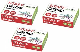 STAFF Скрепки цветные (226821) 28 мм, 3 упаковки разноцветный