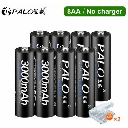 Аккумуляторные батарейки АА Ni-MH ( Пальчиковые ) Palo 3000 mAh, 1,2 V Комплект 8 шт + Кейс