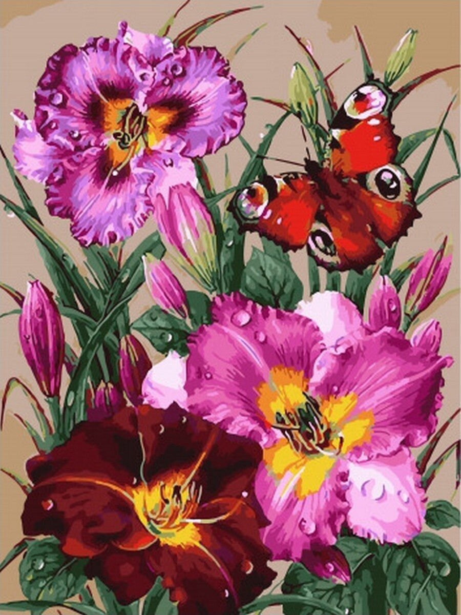 Картина по номерам Бабочка и лилии 40х50 см Hobby Home