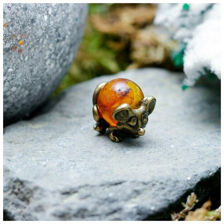 Сувенир кошельковый 'Мышка загребушка с янтарным шариком', с натуральным янтарем (10 шт)