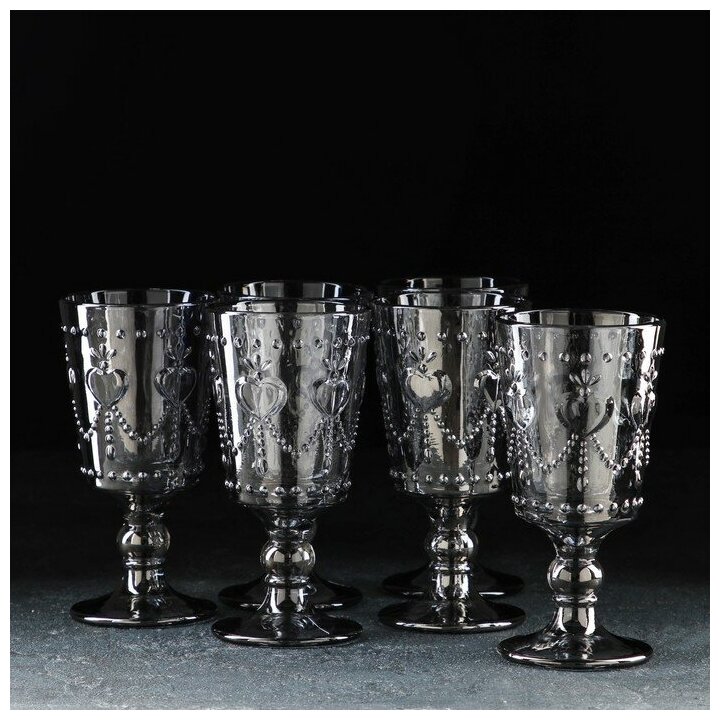 Набор бокалов стеклянных «Адам», 300 мл, 6 шт, цвет серый