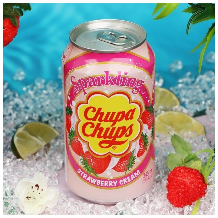Газированный напиток Chupa Chups Strawberry Cream (Чупа Чупс Клубника Крем) 0.345 л ж/б упаковка 12 штук (Корея)