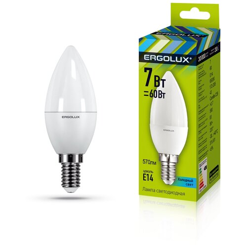 фото Светодиодная лампа ergolux led-c35-7w-e14-6k