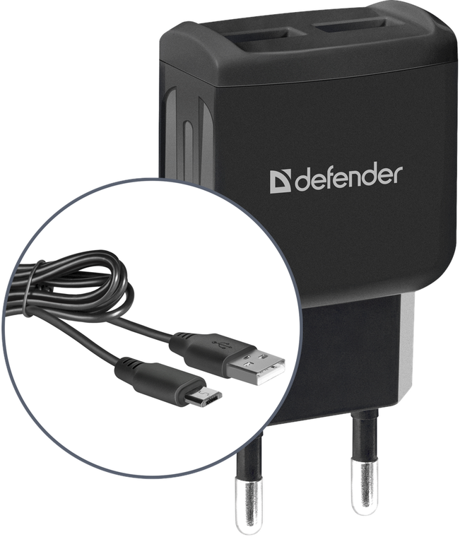 Зарядное устройство сетевое Defender UPC-21 2xUSB,5V/2.1А кабель microUSB