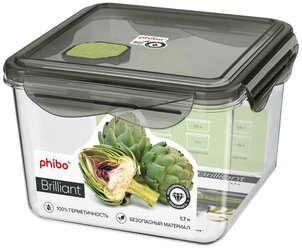 Phibo Контейнер Brilliant 1.7 л, 16x16 см, прозрачный/черный