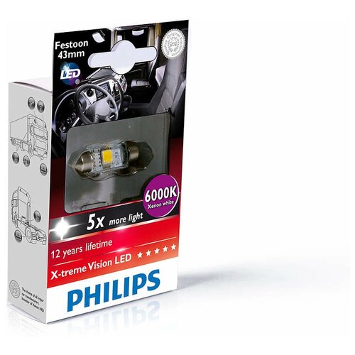 фото Лампа автомобильная светодиодная philips 249466000kx1 t10,5 24v 1,0w 1 шт.