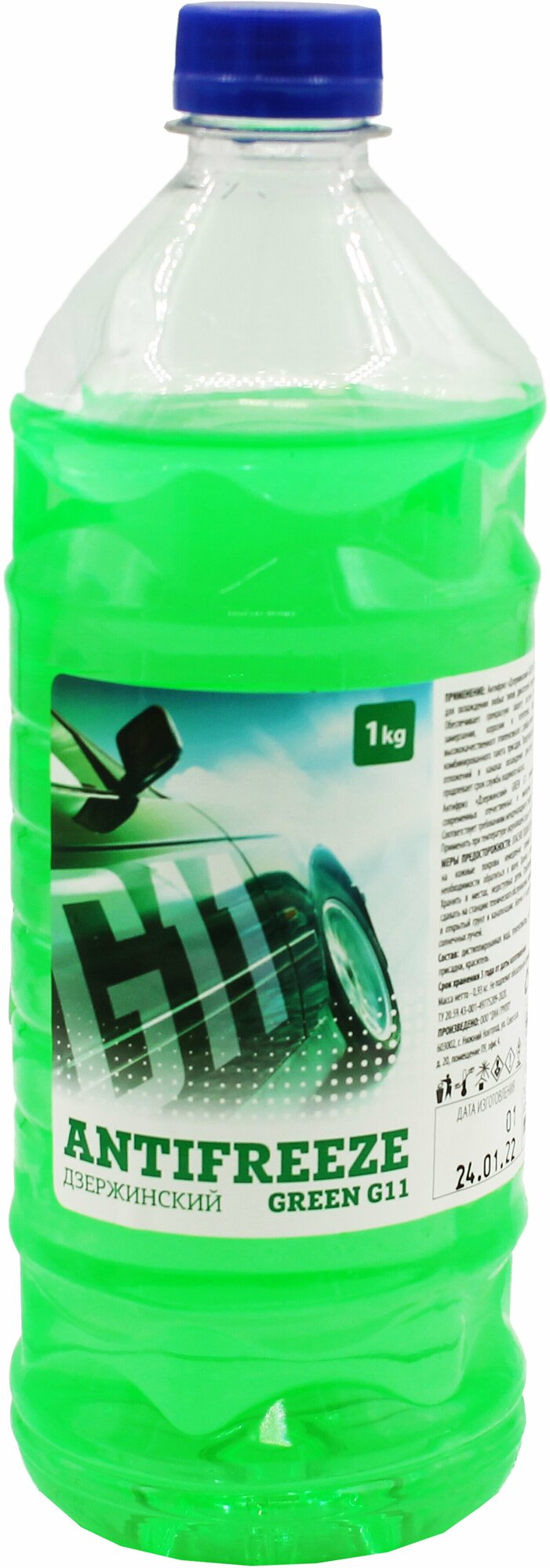 Жидкость охлаждающая антифриз "Дзержинский ГОСТ" G11 (зеленый) 1 кг (бутылка ПЭТ)