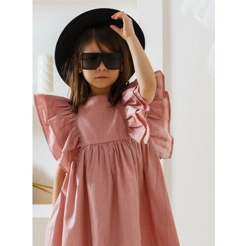 фото Платье mini di, хлопок, нарядное, в горошек, размер 110, розовый
