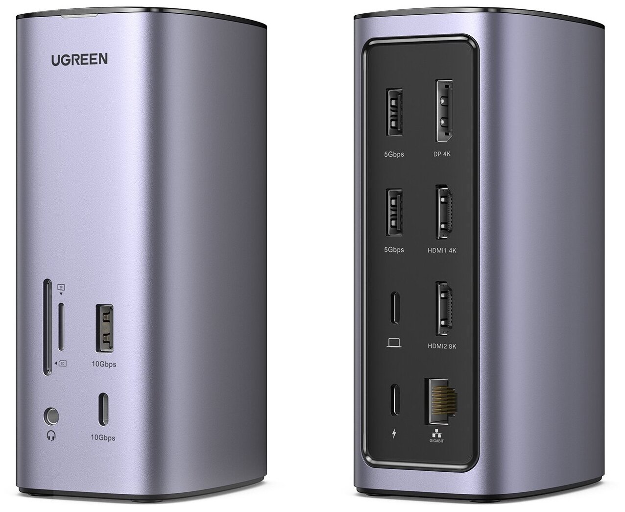 USB-концентратор 13 в 1 (HUB) Ugreen: USB A (5Gb)x2 + 3.1 DP 4K HDMI (4K)x2 + (8K) Type-C (PD 100В) + (3.1) 3.5 mm Audio RJ45 SD/TF (90325)