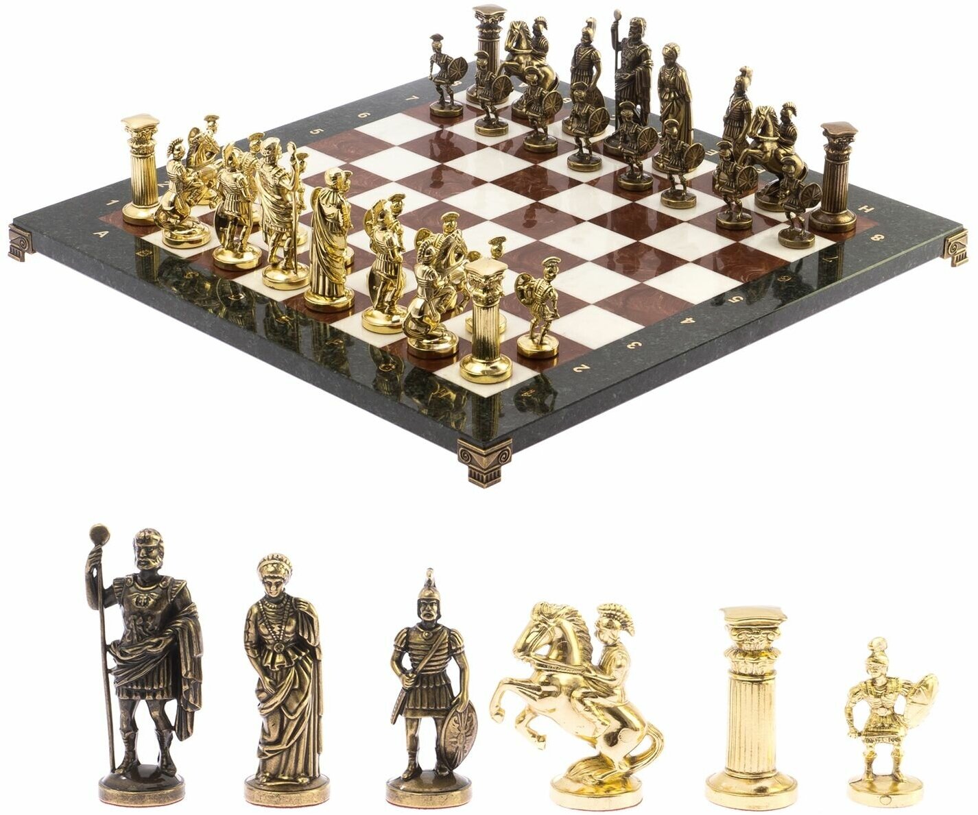 Шахматы "Римляне" доска 44х44 см мрамор, лемезит цвет фигур бронза-золото 124890